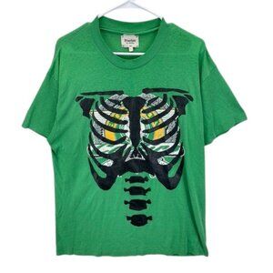 Fraction LA Ribcage Leather Graphic T Shirt Mens L Green‎ Vintage Streetwear Tee
